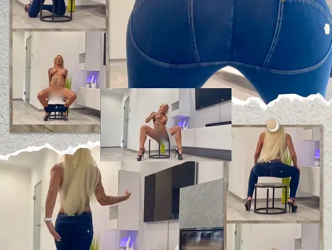 Knallenge Jeans, Plug im Arsch und dabei das Dildogeschenk vom User getestet