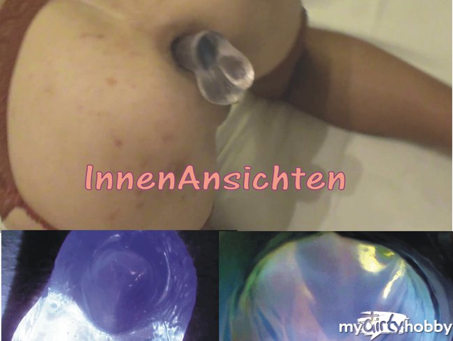 Transparent Dildo im Arsch mit Taschenlampe
